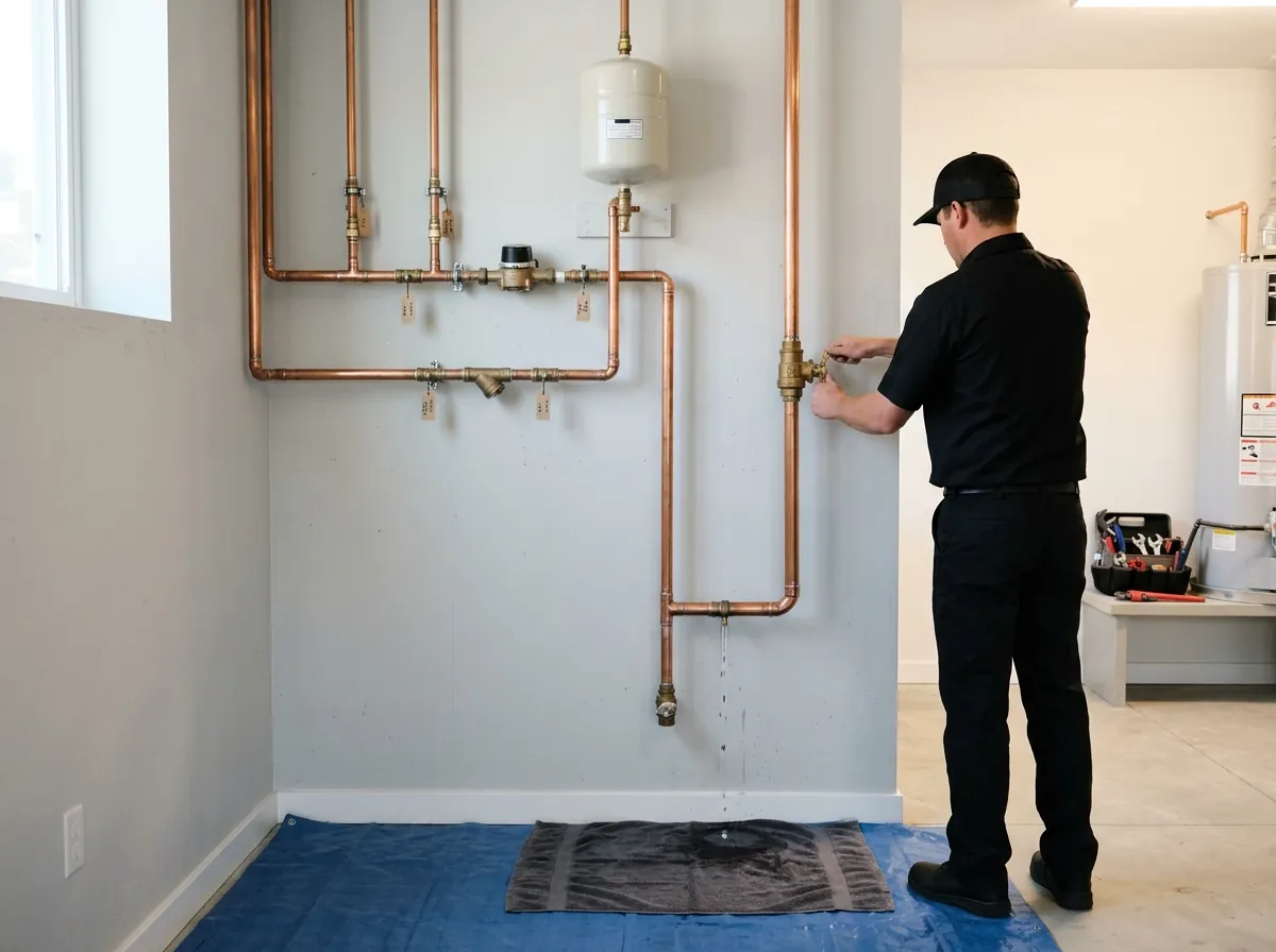 A man is fixing a pipe with a wrench