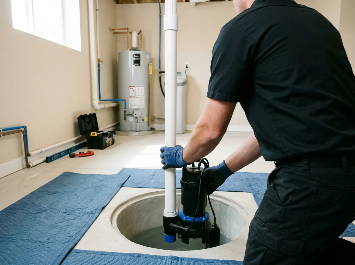 A man is fixing a sump pump in westminster, colorado.